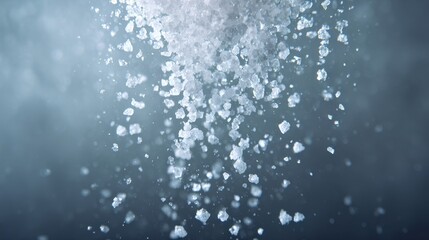 Fototapeta premium Sparkling Salt Crystals Falling Against Moody Blue Background.