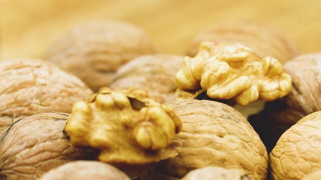 Close up walnuts in sunlight.