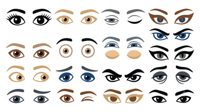 Set of various human eyes with different expressions and styles for character creation.