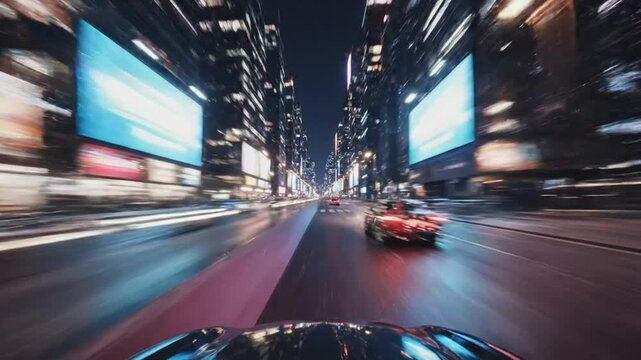 High speed motion blur of city street at night.