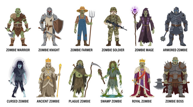 Collection of various zombie figurines displayed.