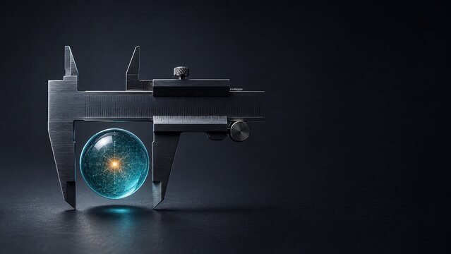 Precision caliper measuring a sphere of digital value