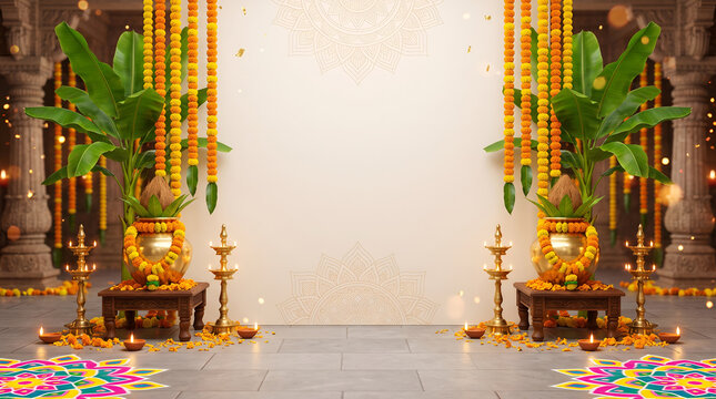 Traditional Indian Festival Background with Banana Trees Decoration