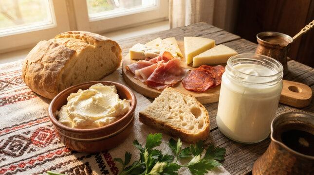 Delicious spread of food on table.