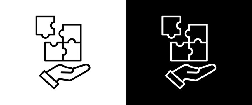 Puzzle white and black icon set design