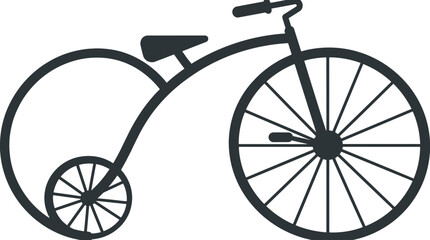 Fototapeta premium A vintage penny farthing bicycle with a large front wheel and small rear wheel is depicted in profile on a plain background.