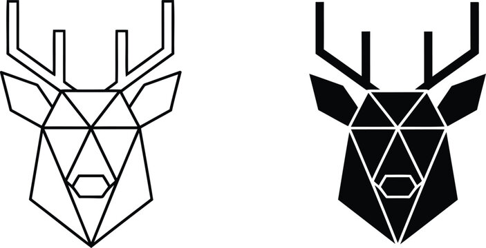 Minimalist geometric deer head silhouettes crafted with sharp polygon lines for creative wildlife branding and artistic logos
