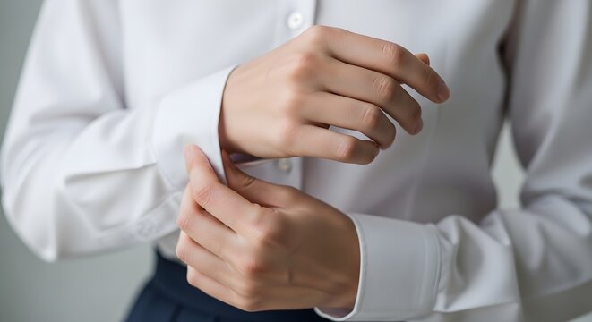 Close-Up Hands Adjusting School Uniform Cuff for a Professional Student Appearance