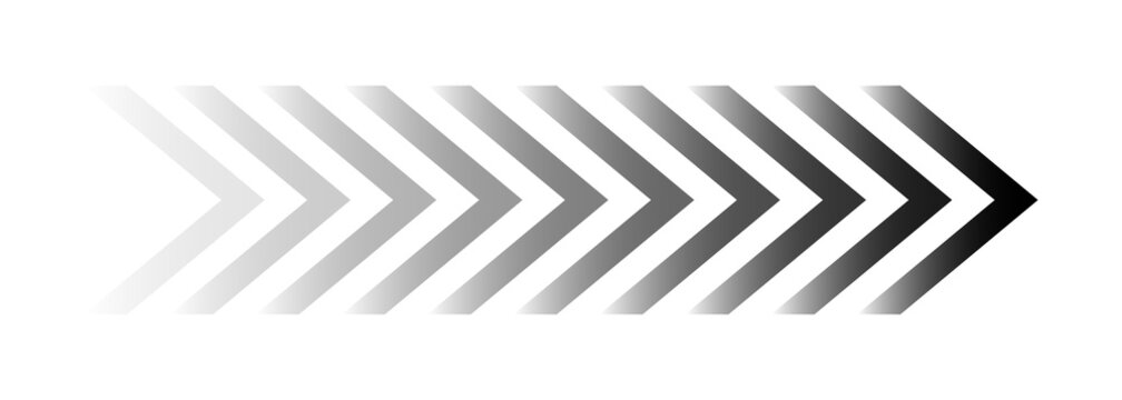 Chevron arrow icon set with gradient black to white sequence, bold monochrome right direction vector isolated on transparent Background