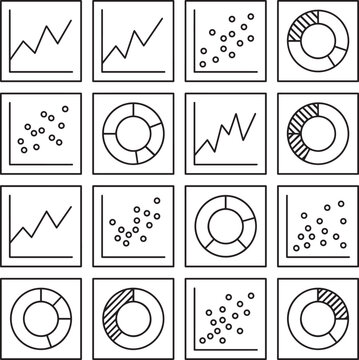 Infographic elements with line graphs scatter plots and pie charts on a white background vector illustration