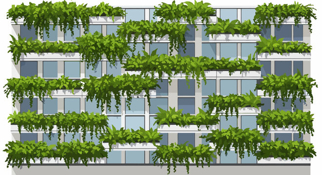 Modern office building facade covered with vertical garden greenery