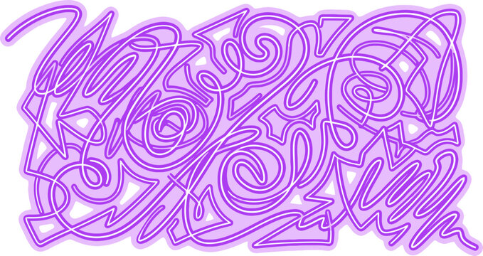 Abstract purple scribble vector art, chaotic line drawing with neon glow effect, tangled violet wire mesh background for modern graphic design