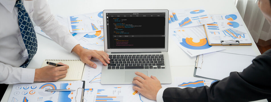 Software development programming on computer screen for brisk application and program coding