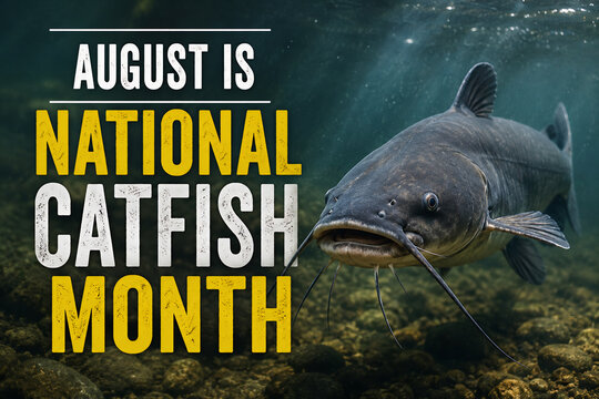 Underwater view of a large catfish representing National Catfish Month in August.
