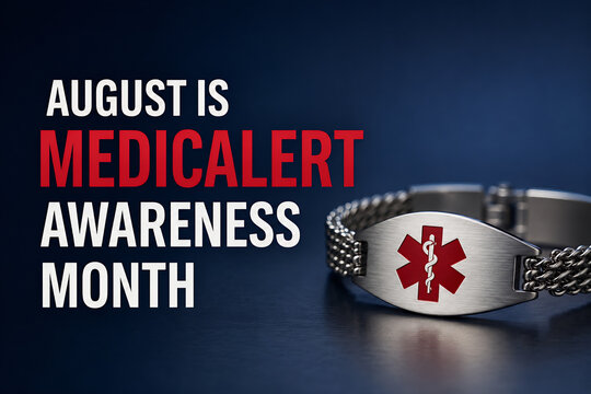 Medical alert bracelet close-up for August is MedicalAlert Awareness Month.
