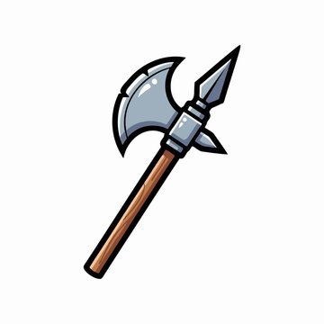 Medieval halberd polearm full isolated shot for fantasy game asset cartoon 2D illustration soft even lighting on clean white background.