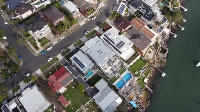 Aerial drone view of mansions in Sydney waterfront suburbs
