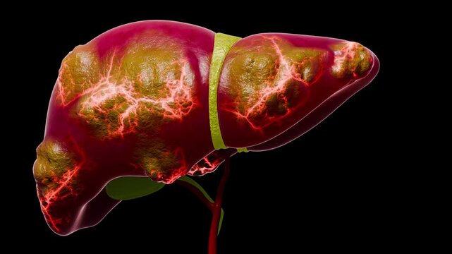 Cancer Cell Growth Inside Fatty Liver Tissue Demonstrating Tumor Development, Blood Vessel Formation, Malignant Expansion, and Human Liver Disease Progression 3D Rendering

