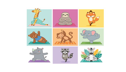 Fototapeta premium Cute cartoon animals reading books set with alligator pig mouse raccoon octopus squirrel cow duck and monkey vector illustration