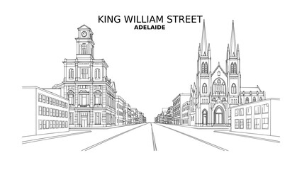 Fototapeta premium King William Street Adelaide Historic City Centre Line Art Vector