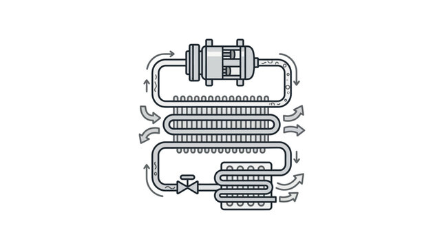 Professional of a Water Heater System with Heat Exchanger and Circulation Pipes Technical Diagram in Monochrome