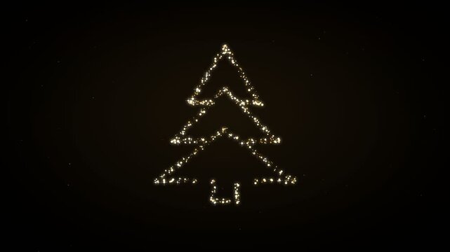 Christmas dust tree icon with festive gold holiday decoration, seamless winter greeting card loop.