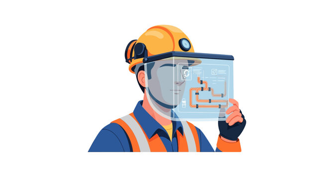 Engineer Using Augmented Reality Smart Helmet for Industrial Maintenance