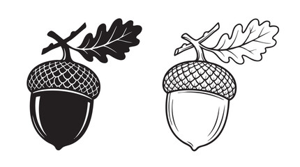 acorn silhouette and line art traced abstract visual black black silhouette with line art vector icon © Shamsul