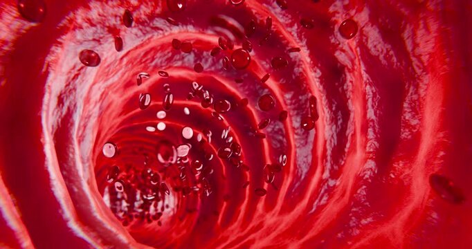 Red blood cells in motion inside vein structure, used for medical presentation, human anatomy illustration, and health education materials related to blood science, 3D Rendering
