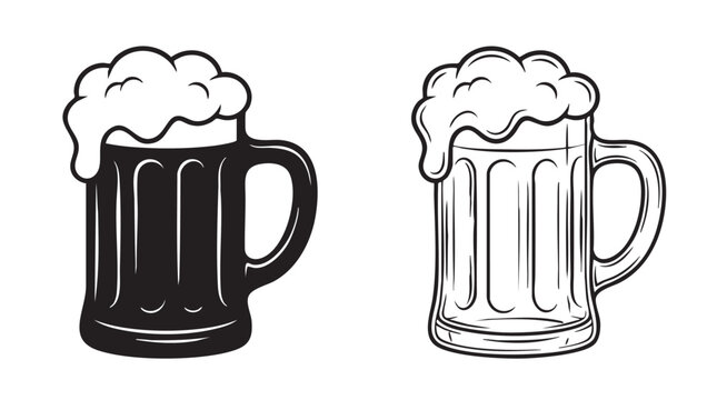 beer mug silhouette and line traced abstract visual black black silhouette with line art vector icon