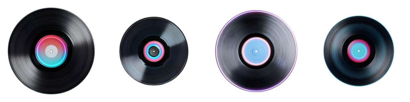 Vinyl Records Collection: Retro Music Discs with Colorful Labels