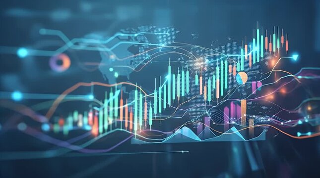 Digital financial market analysis with data visualization and trading charts