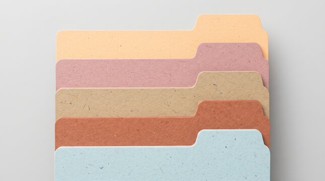 Stack of Colorful Recycled Paper File Folders with Tabs for Office Organization