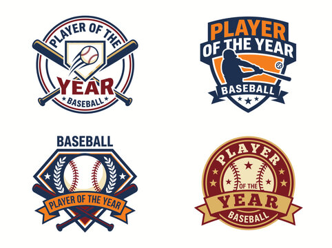 Set of baseball player of the year award emblems and logo designs