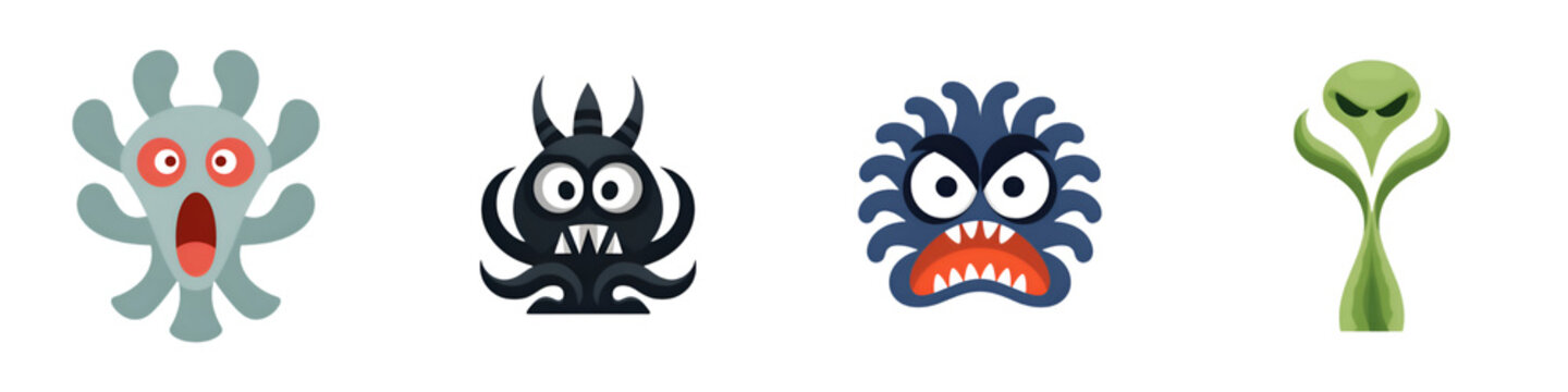 Cartoon Monsters Set, Isolated on White Background