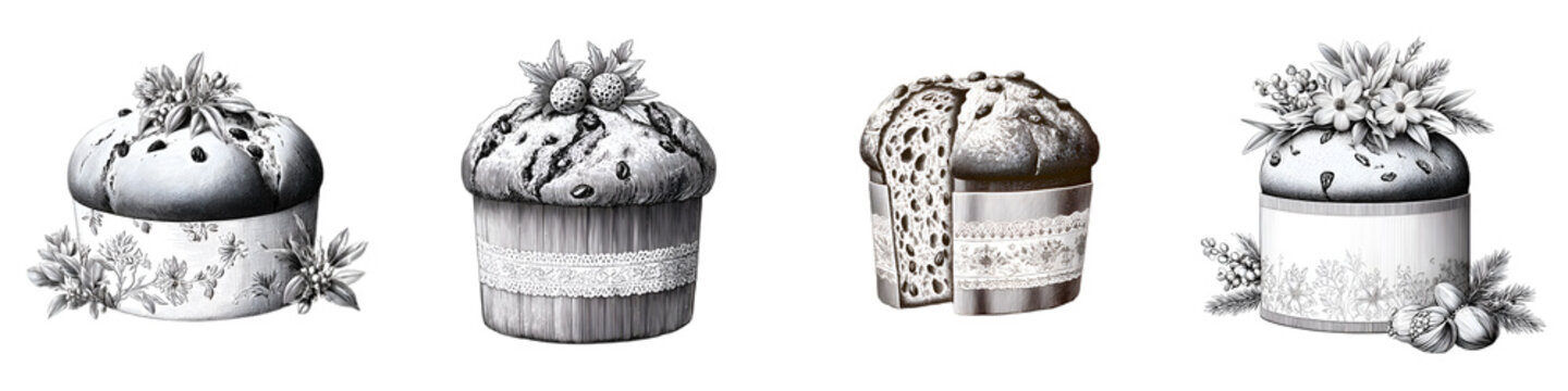 Collection of Black and White Panettone Christmas Cakes