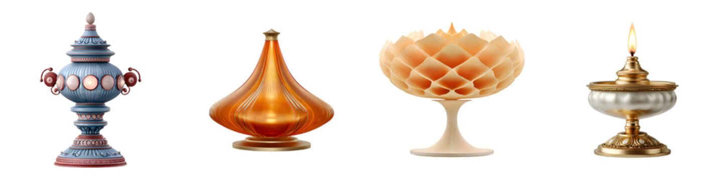 Collection of Decorative Ornamental Vases, Isolated on White
