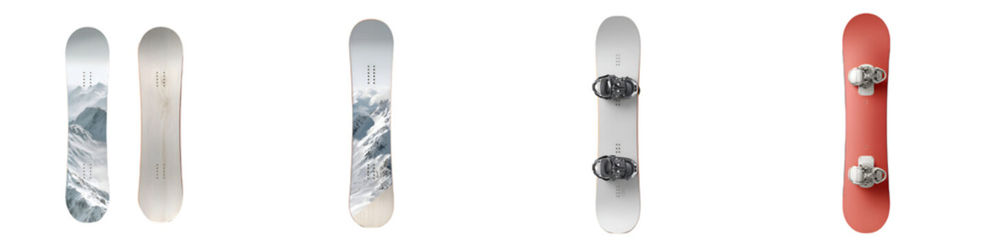 Snowboard Collection: Various Colors and Designs on White