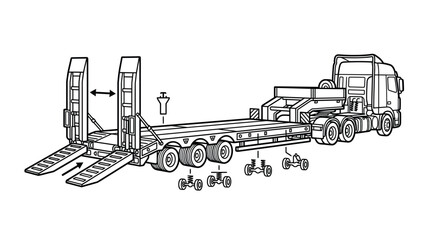 Dynamic Flatbed Truck with Extendable Ramps and Heavy Duty Axles for Transporting Large Equipment © Primata