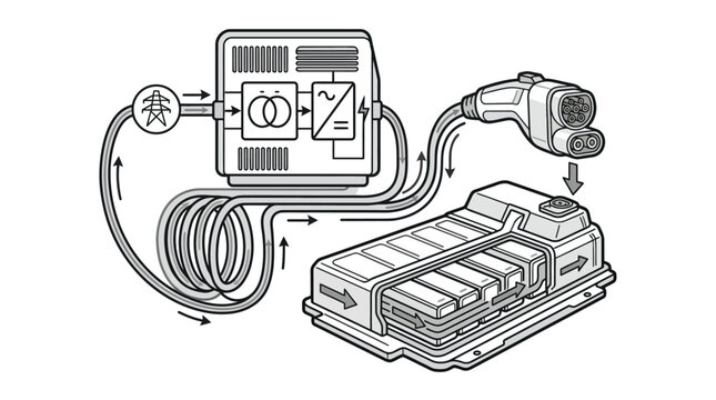 Industrial of Electric Vehicle Charging System with Battery Pack Charger and Power Grid Connection