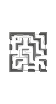 Abstract 3D rendering of a complex grey maze on a white background, symbolizing challenges, problem-solving, and finding the right path.