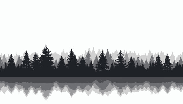 Forest trees set. tree silhouettes for winter forest landscape design, Mountain landscape. Mountains and coniferous forest. Christmas tree, fir-tree, pine, pine-tree
