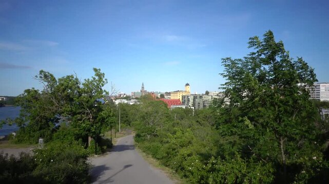 Stockholm, Sweden A bicycle view of the Stockholm skyline while rolling down a high hill.