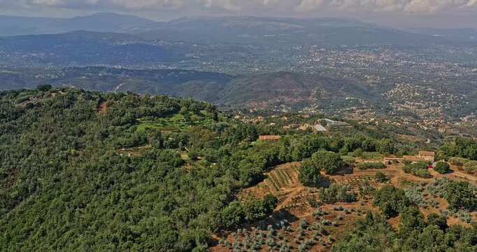 Tanneron France Aerial v28 drone flyover hillside agricultural plantations reveals residential estates and beautiful landscape at les mauberts - July 2021