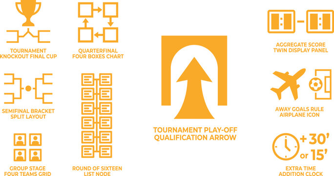 Sports tournament bracket and competition flowchart icons with tournament competition flowchart logistics schedule championship structure qualification airplane dashboard management