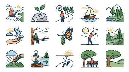 Obraz premium Collection of Nature and Outdoor Activity Illustrations.
