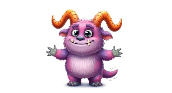 Cute Purple Monster with Orange Horns and Big Smile.