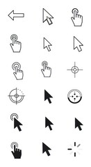 Fototapeta premium Collection of black cursor and touch icons on white background.