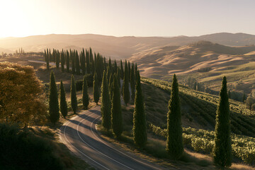 Obraz premium asphalt road in Tuscany, a region of Italy