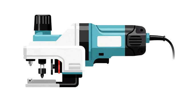 Vector flat illustration of a modern electric biscuit joiner tool.